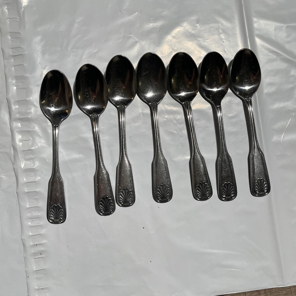 Vintage Japan Stainless Steel Teaspoons Set of 7 Shell Pattern Flatware